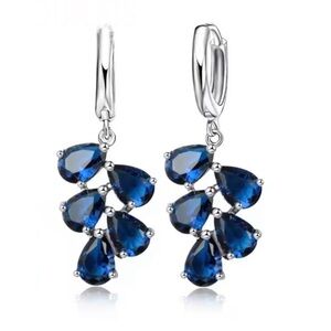 Swarovski Elements 925 Sterling Silver Blue Teardrop Cluster Earrings NEW